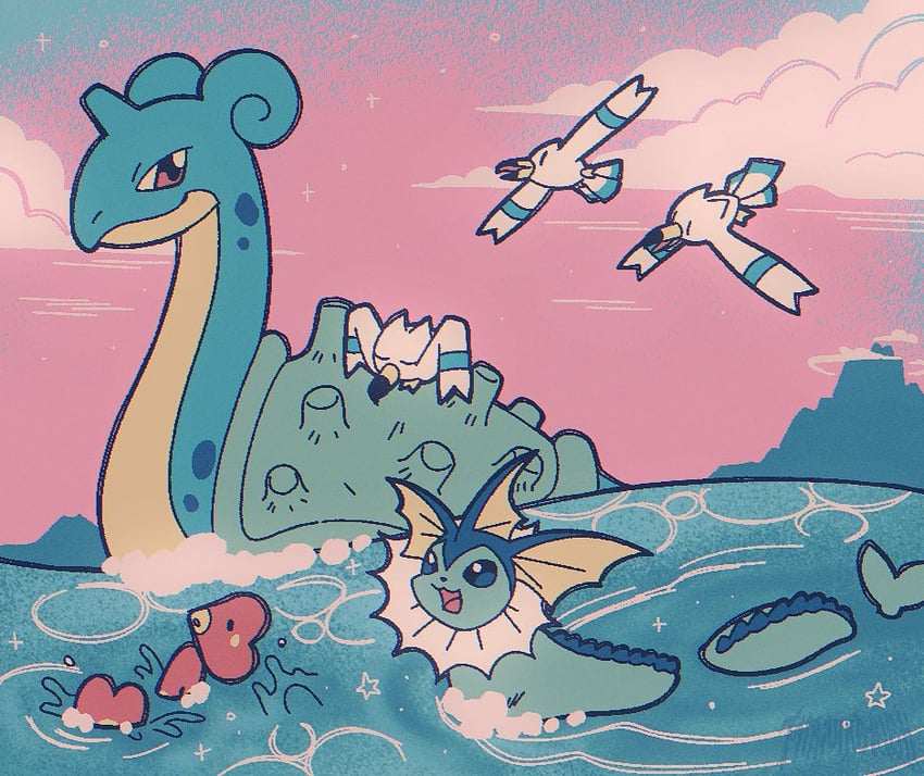 vaporeon-lapras-wingull-and-luvdisc-poke