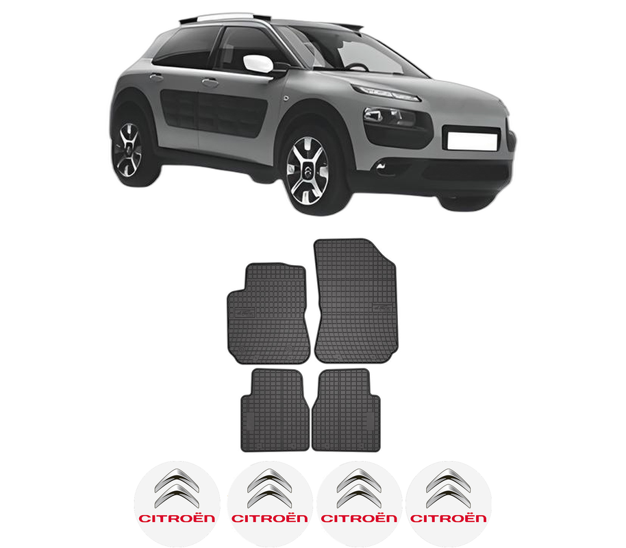 Set covorase presuri CITROEN C4 CACTUS din 2014-2018, auto, din cauciuc thermoplastic, 4 Stickere auto cu CITROEN