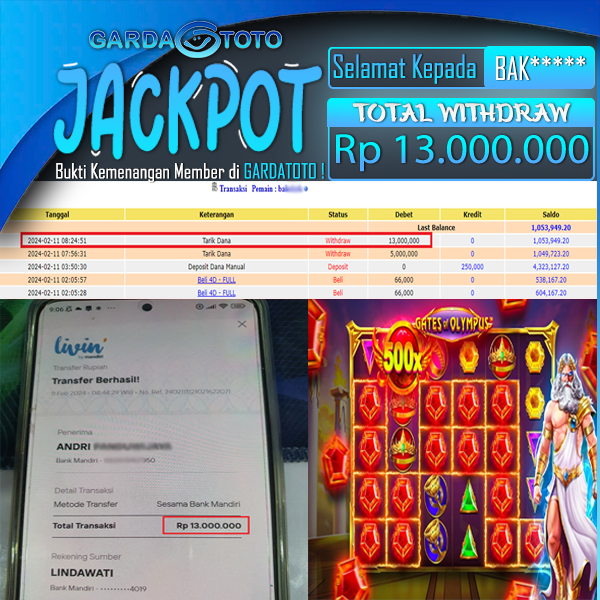JACKPOT SLOT  LAGI GACOR GACORNYA MAIN DI SLOT GATES OF OLYMPUS WD Rp 13.000.000,- DIBAYAR TUNTAS