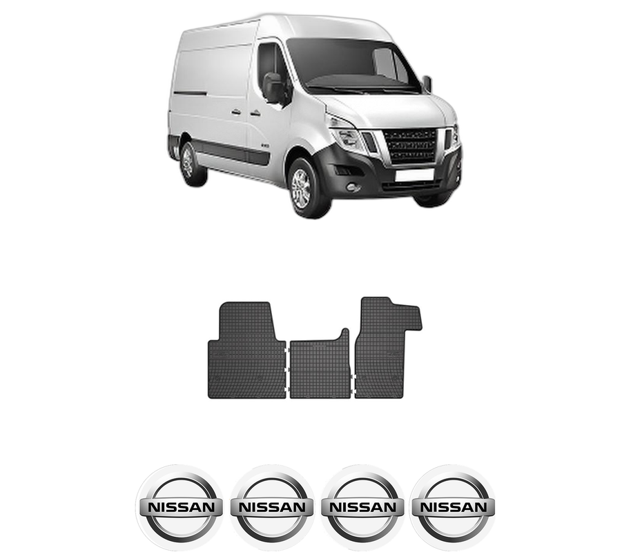 Set covorase presuri NISSAN NV400 Van (X62, X62B) din 2011-2020, auto, din cauciuc thermoplastic, 4 Stickere auto cu NISSAN
