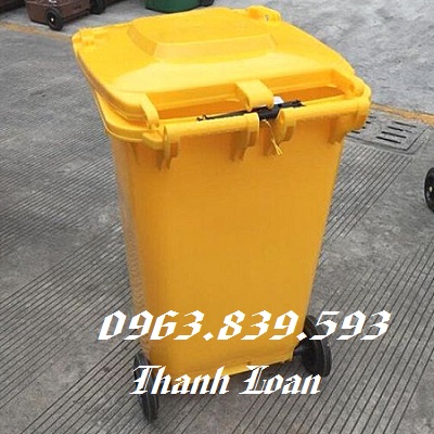 Thùng rác nhựa nắp đậy kín có bánh xe, thùng rác công cộng - lh 0963839593 Ms.Loan Thung-rac-benh-vien-240lit-mau-vang-1