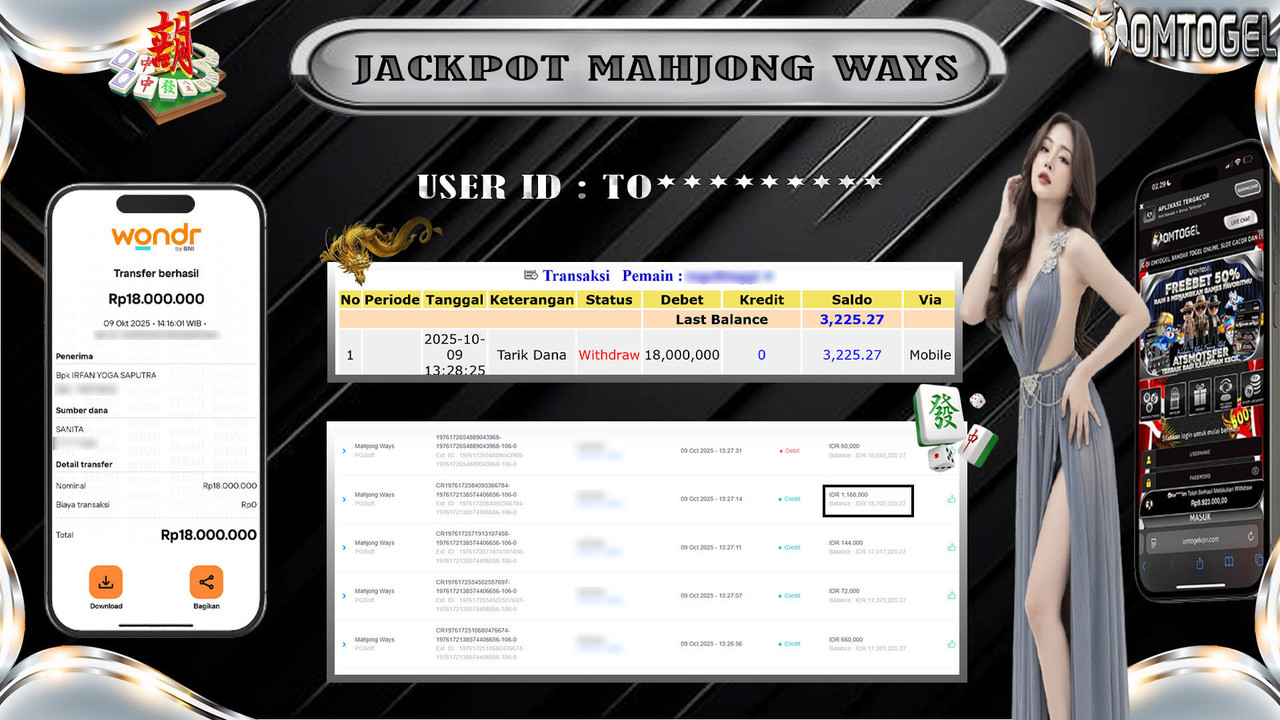 OMTOGEL JACKPOT PGSOFT MAHJONG WAYS 18 JUTA DI BAYAR LUNAS ,-