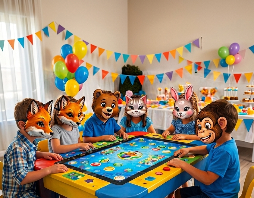 Niños jugando con la mesa táctil KidsCare Events