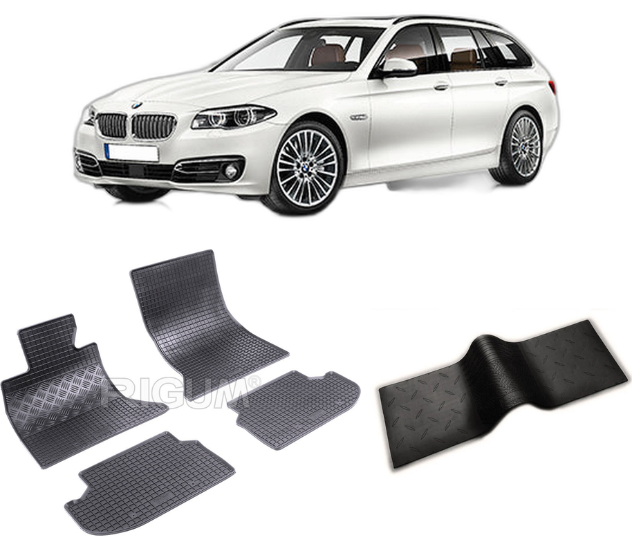 Set covorase auto BMW SERIA 5 F11 FACELIFT din 2013-04.2017, cu covoras tunel median, CAROSERIE COMBI, Presuri cauciuc 100%, compatibil cu autoturismul BMW SERIA 5 F11 FACELIFT, Rigum