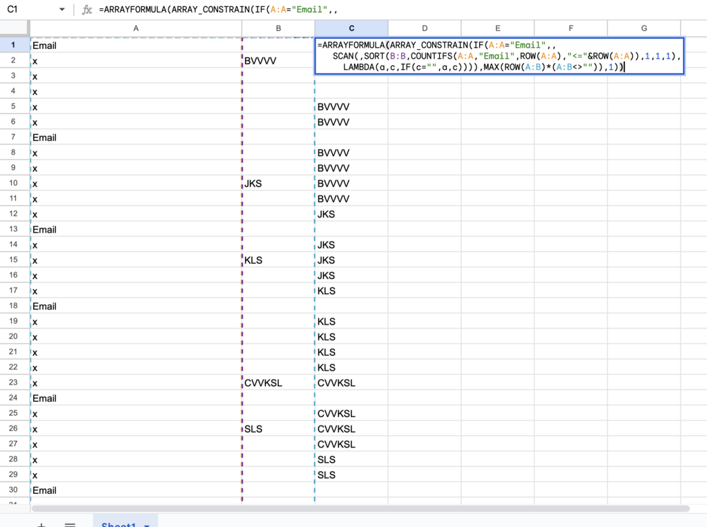 Fill out empty cells in google sheet under a condition - Stack Overflow