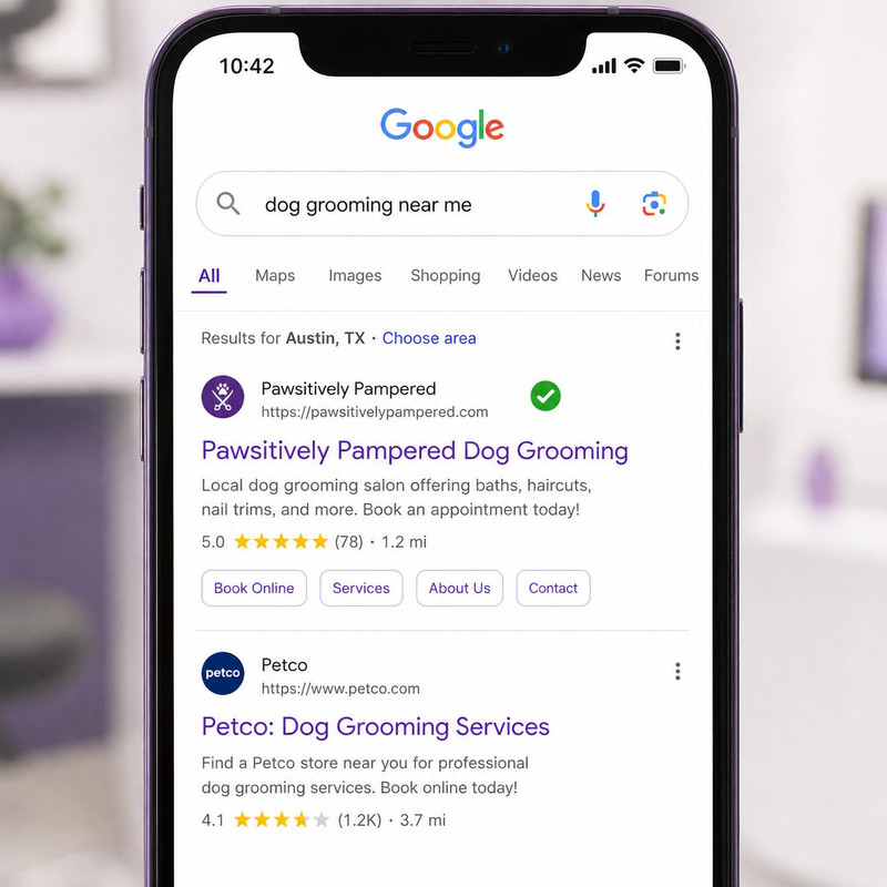 how small dog grooming salon can beat PetSmart on Google local SEO 2026