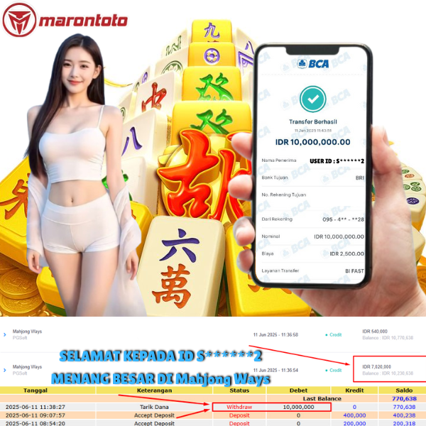 Bukti Kemenangan Member Marontoto Sebesar 10,000,000 JuTa