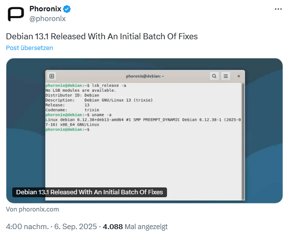 Debian 13.1 freigegeben