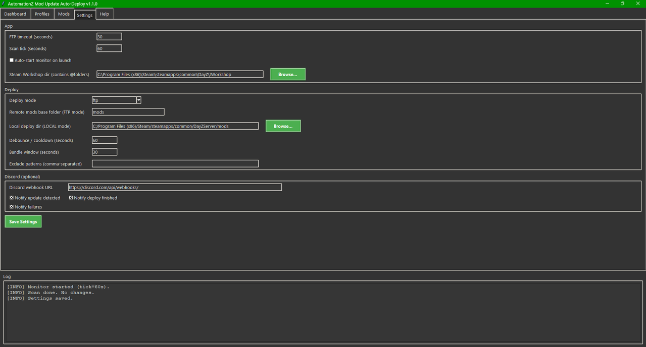 Automation Z Mod Update Auto Deploy settings