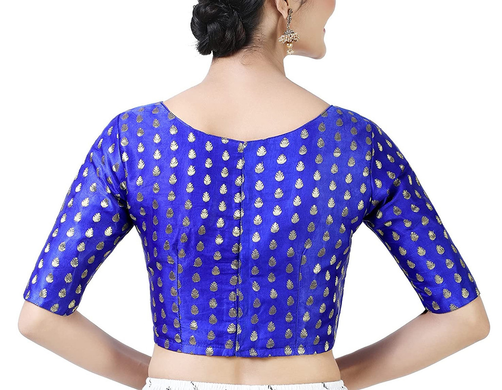 Blusa Brocado Hecha a Mano Mangas Codo Saree Blusa Falda Recortada Bollywood Choli - Imagen 17 de 24