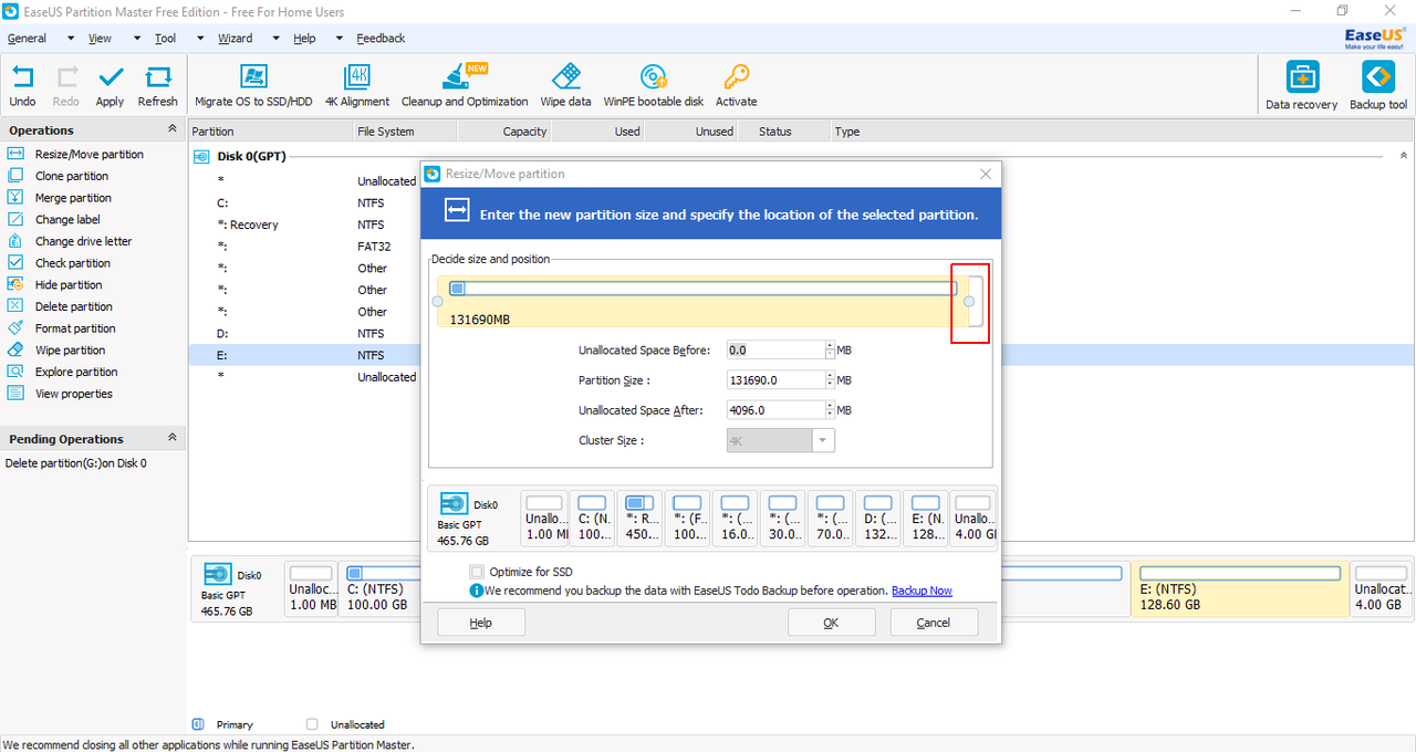 EaseUS Partition Master Free - Delete partition