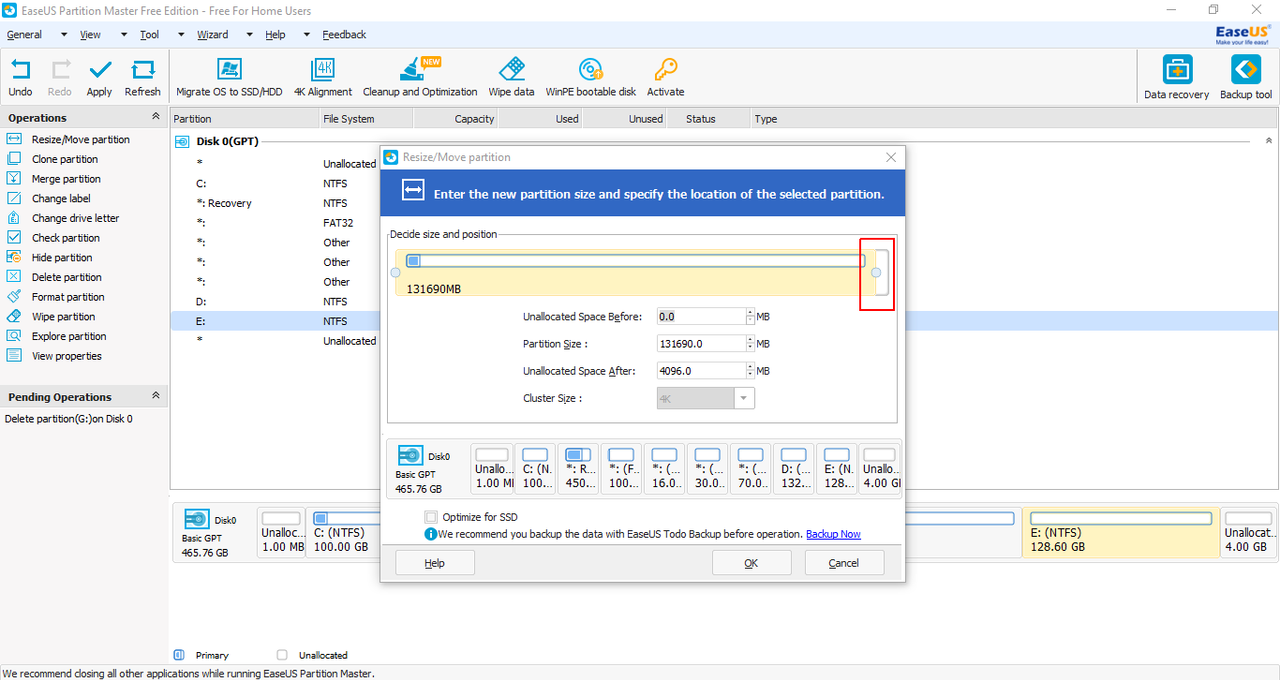 EaseUS Partition Master Free  - Delete partition