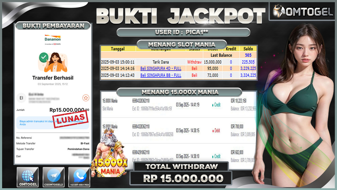 OMTOGEL JACKPOT SLOT MANIA 15,000X MANIA 15 JUTA DI BAYAR LUNAS ,-