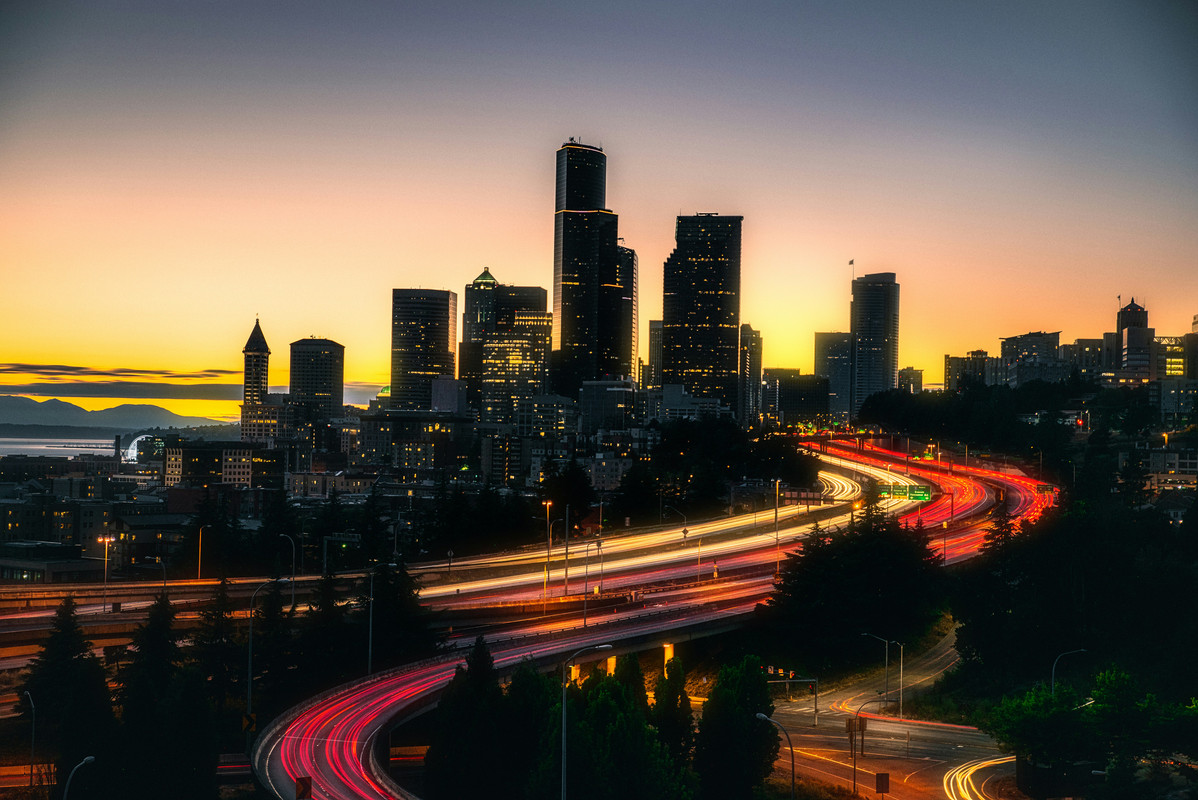 Seattle skyline at dusk