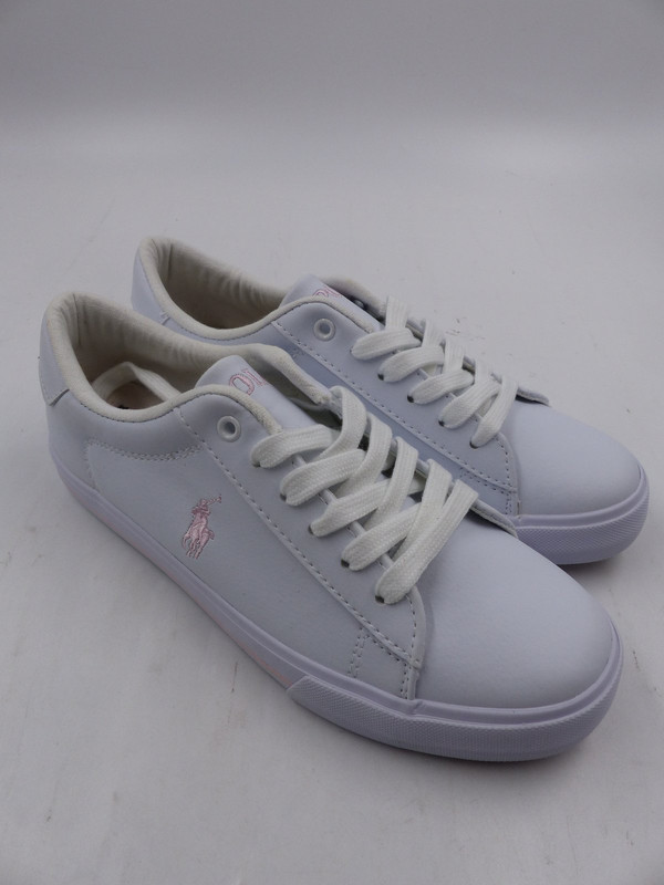 POLO RALPH LAUREN LONGWOOD LEATHER SNEAKERS IN WHITE AND PINK WMNS SZ 5.5  EUR 38 | MDG Sales, LLC
