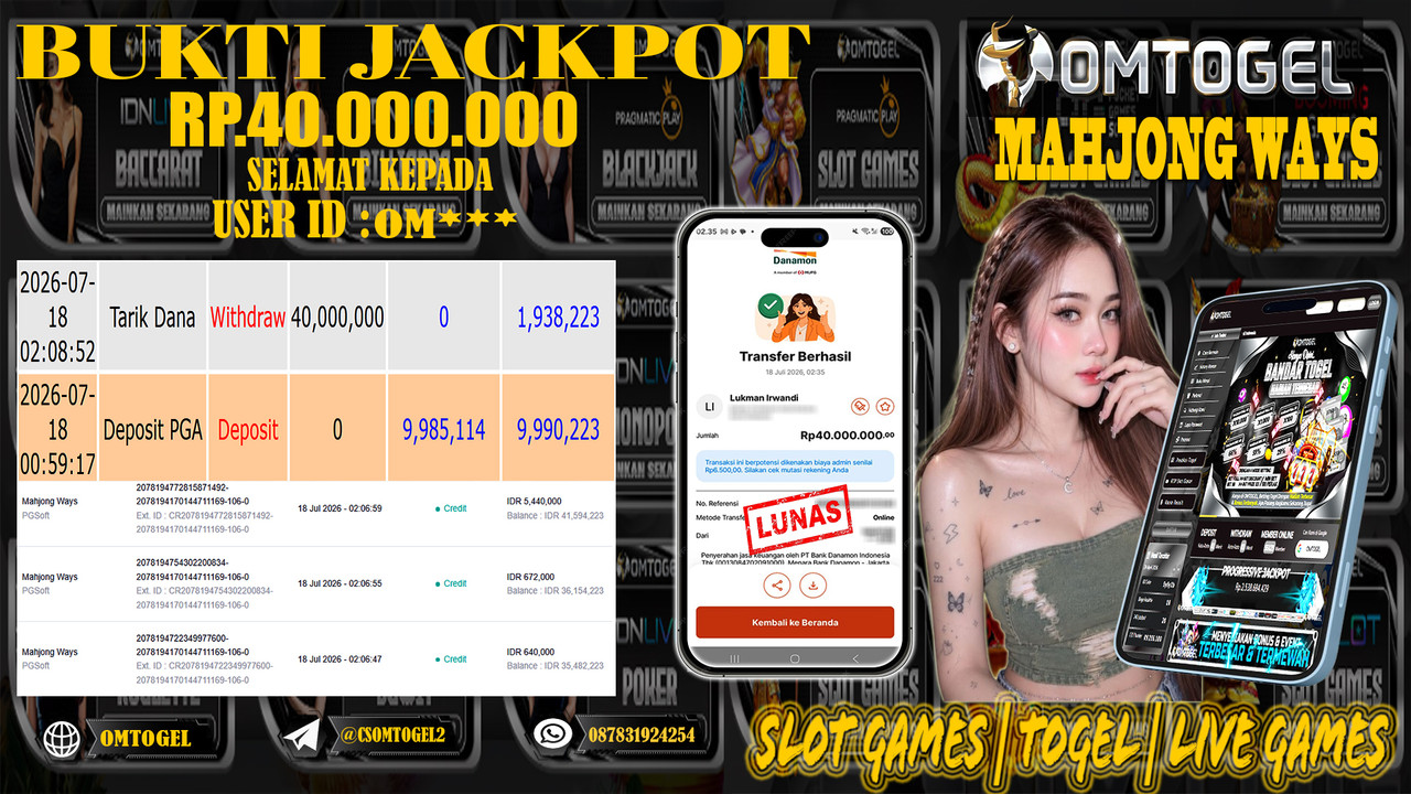 OMTOGEL JACKPOT PG SOFT MAHJONG WAYS Rp.40,000,000,- DIBAYAR LUNAS