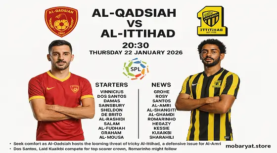 موعد مباراة القادسية ضد الاتحاد اليوم في دوري روشن السعودي 2026