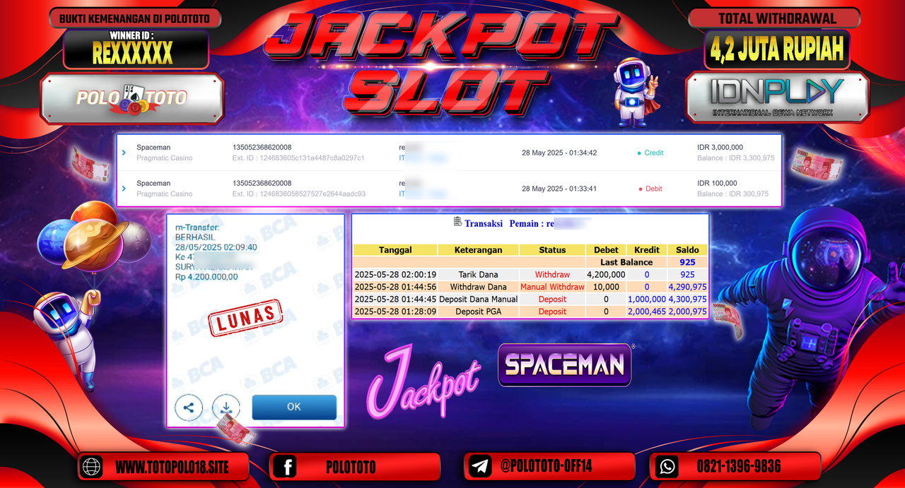 POLOTOTO JACKPOT SLOT SPACEMAN Rp.4.200.000,-