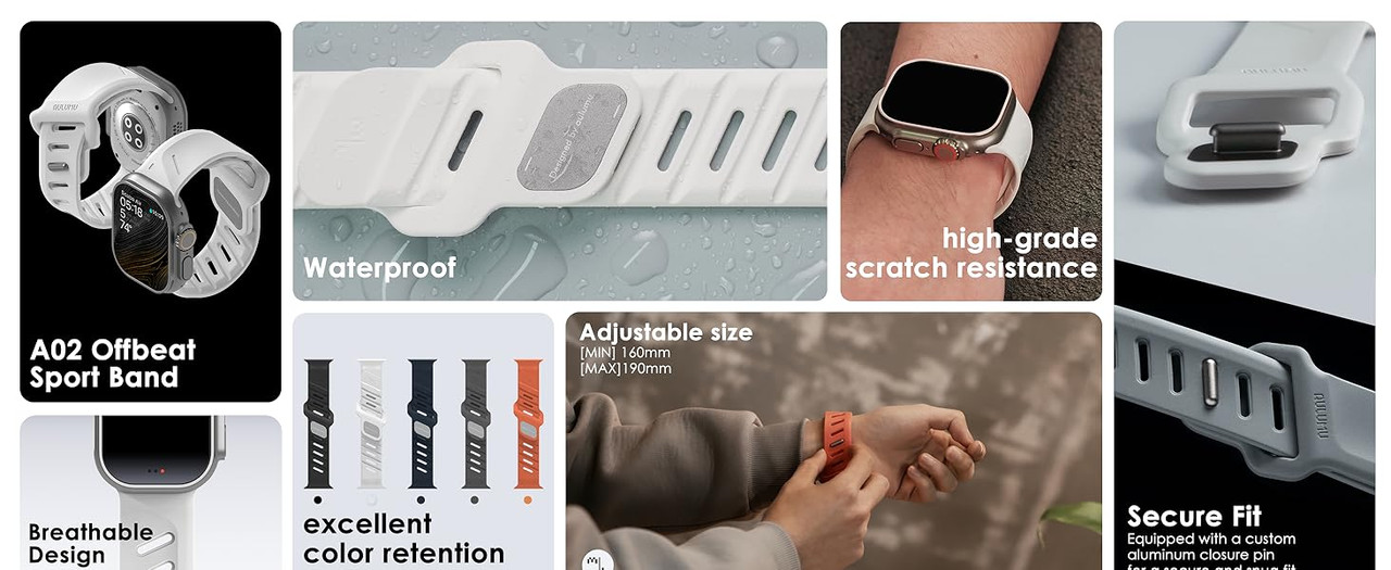 Curea pentru Apple Watch Ultra 1/2/3 49mm, Seria 11/10/9/8/7 45mm, Seria 6/5/4/SE 44mm, Aulumu A02 din cauciuc, Rezistenta la socuri, Banda FKM elastica si durabila, Rezistenta la apa si transpiratie, Design premium, Portocaliu 2