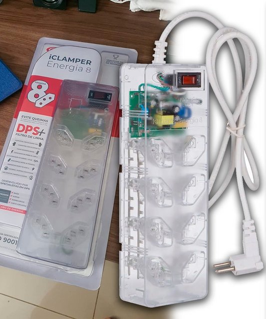 Filtro de Linha + DPS iClamper Energia 8, 8 Tomadas, Bivolt, Transparente – 13001