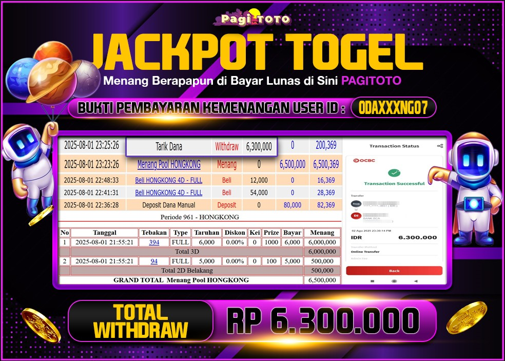 HAPPY JACKPOT MEMBER PAGITOTO TOGEL HONGKONG LOTTO Rp 6.300.000-, - LUNAS