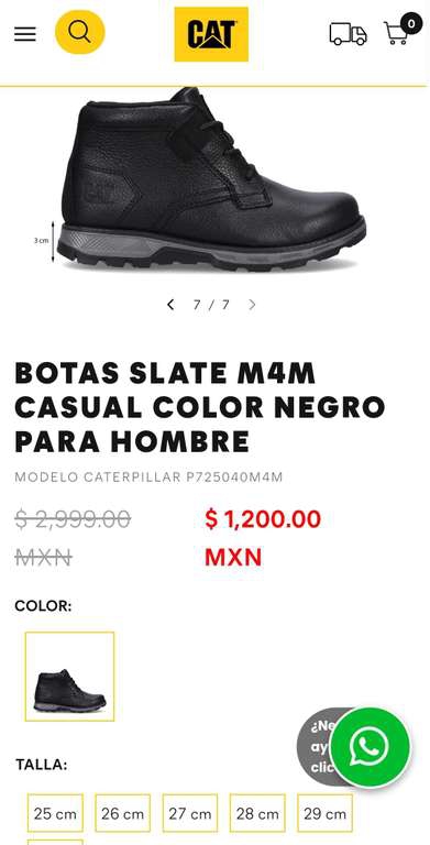 Botas, Tenis y Accesorios Caterpillar con Descuento + 20% de descuento extra en la compra mínima de $3,500 MXN 
