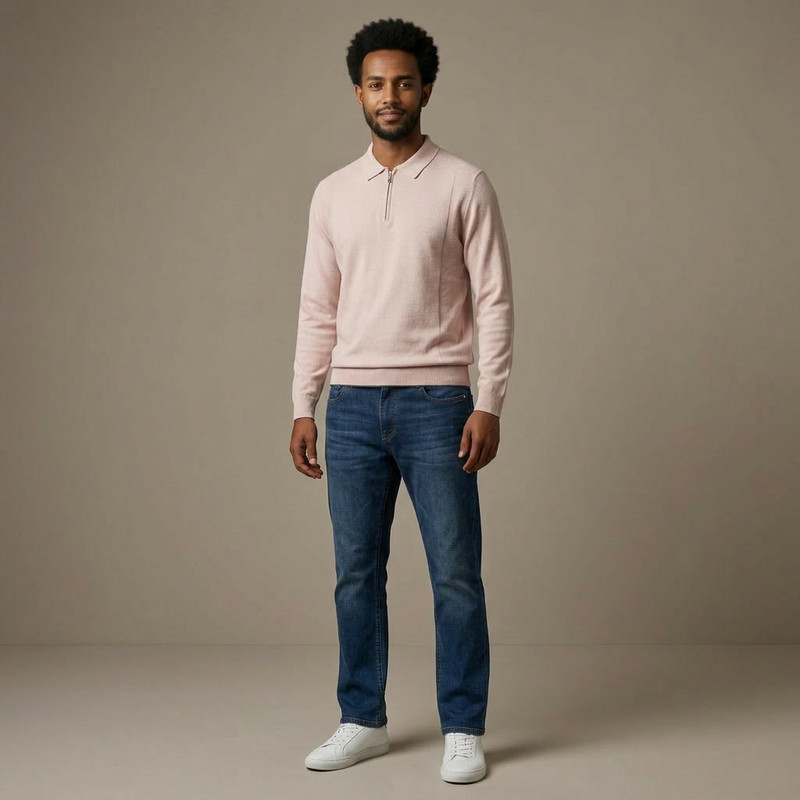 High quality casual men outfit with realistic fabric detail displayed on an Ethiopian model