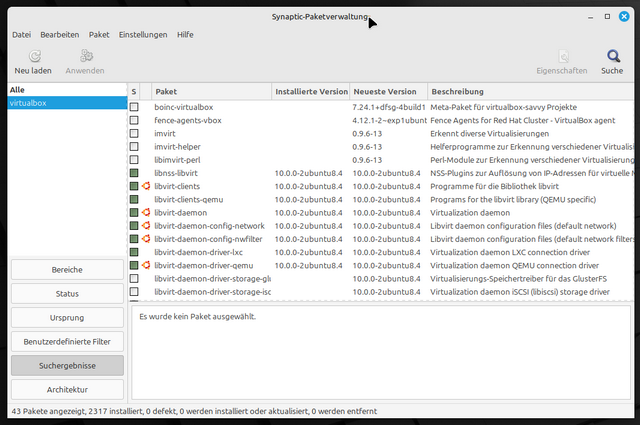 Virtualbox in Synaptic
