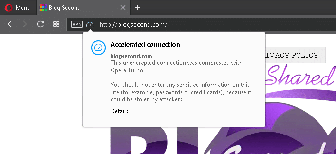 Opera Turbo is activated
