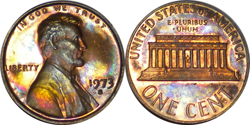 1973 S PF 65 WILD RAINBOW COLOR TONED 1C