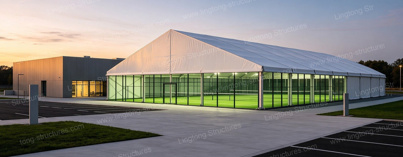 Lingtong A-frame pickleball court tent with large span column-free interior for tournaments and training