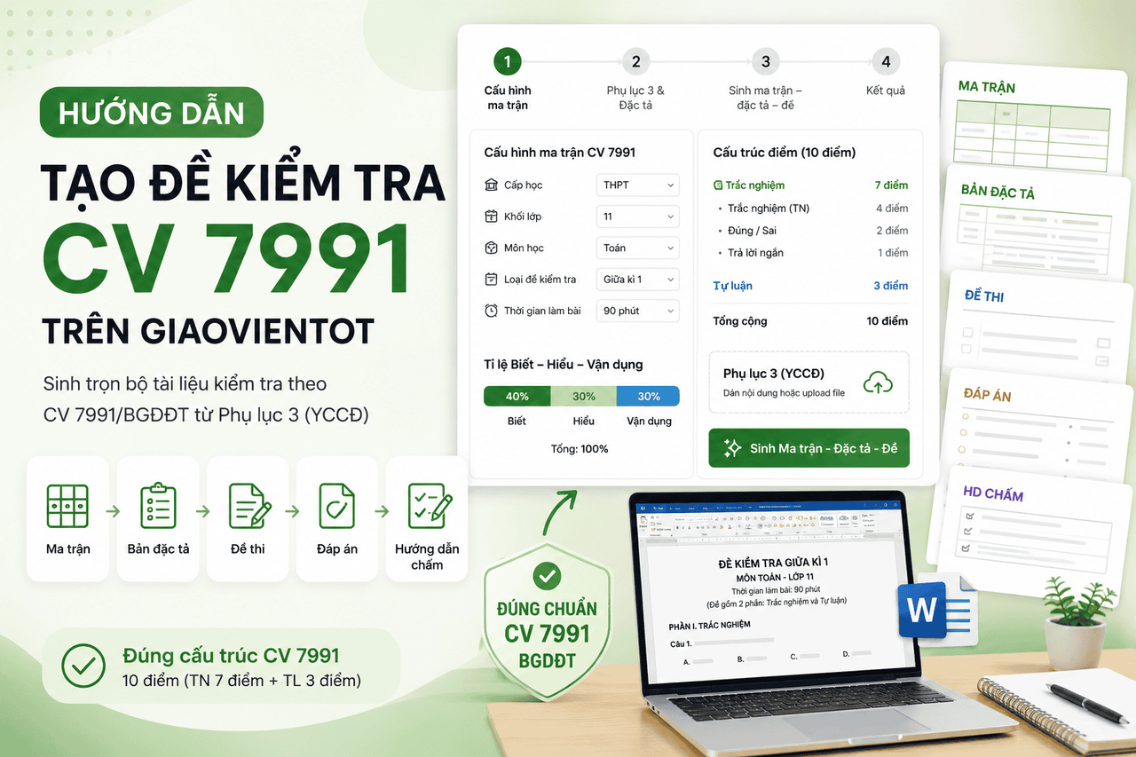 Screenshot công cụ Đề thi CV 7991 trên GiaoVienTot