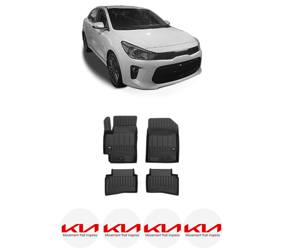 Set covorase presuri KIA RIO IV (YB, SC, FB) din 2017-2023, auto, din cauciuc thermoplastic, 4 Stickere auto cu KIA