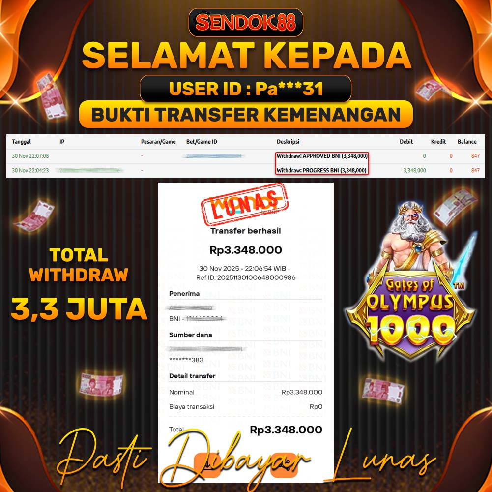 SENDOK88 JEPE! GATES OF OLYMPUS 1000 Rp 3.348.000,- LUNAS!