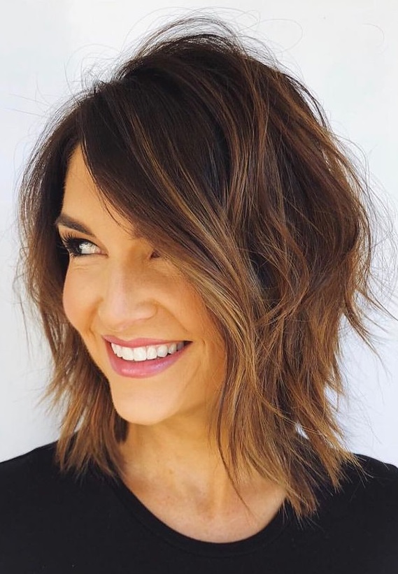 Bronze Dusted Wispy Caramel Highlights on Medium Hair