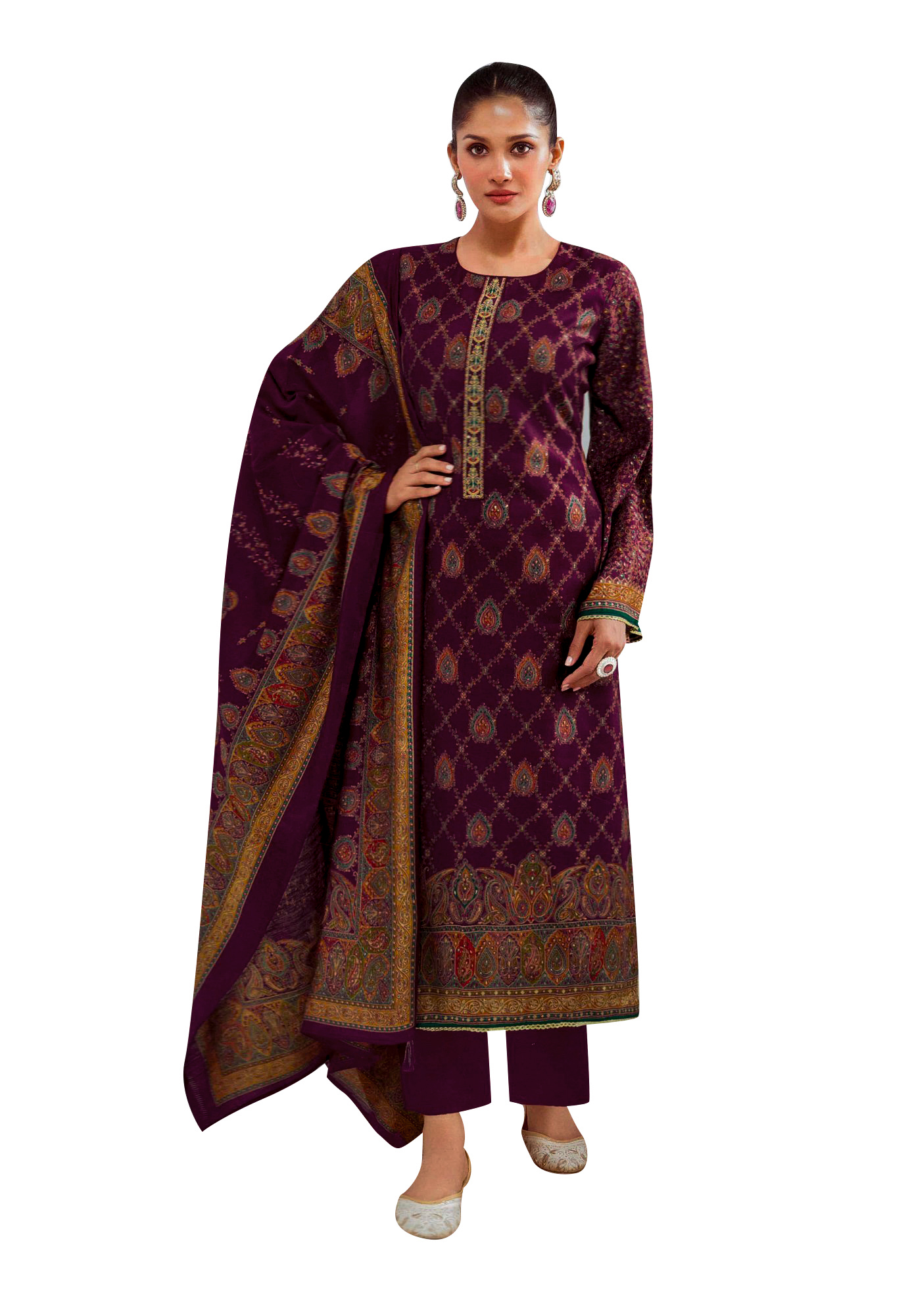 Ladyline Modal Silk Printed Embroidered Salwar Kameez Indian Bollywood Pakistani - Picture 14 of 25