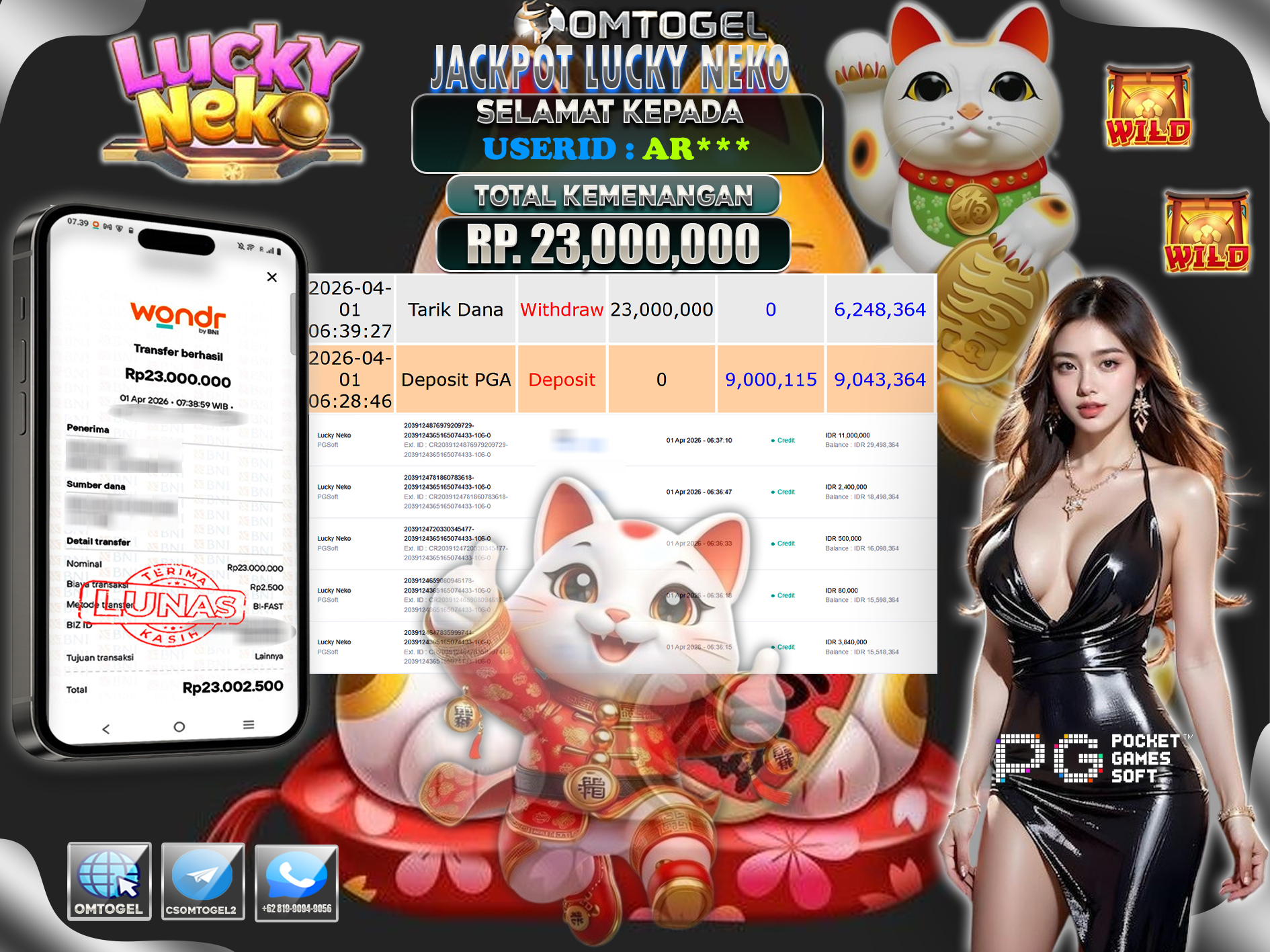 OMTOGEL JACKPOT PGSOFT LUCKY NEKO ,23 JUTA DI BAYAR LUNAS ,-