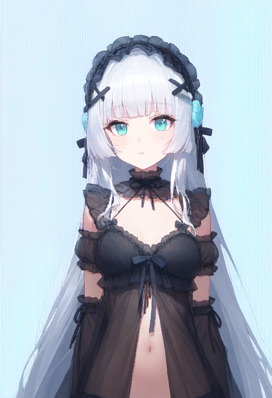 1girl, striped background, aqua eyes, long hair, hime cut, white hair, short ban s-212937777