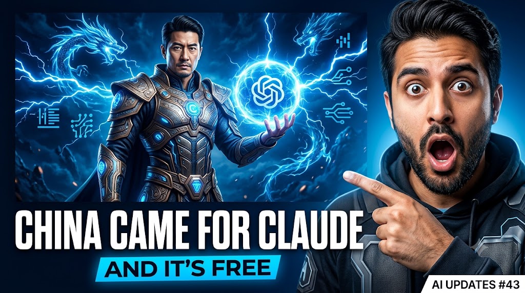 AI-generated example result for the youtube-thumbnail prompt: Tech & Sci-Fi News – "CHINA CAME FOR CLAUDE / AND IT'S FREE" | Sci-Fi Tech News Youtube Thumbnail AI YouTube Thumbnail Prompt