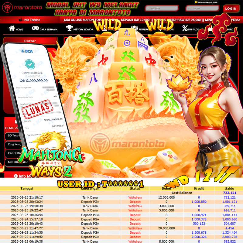 Bukti Kemenangan Member Marontoto Sebesar 12,000,000 JuTa