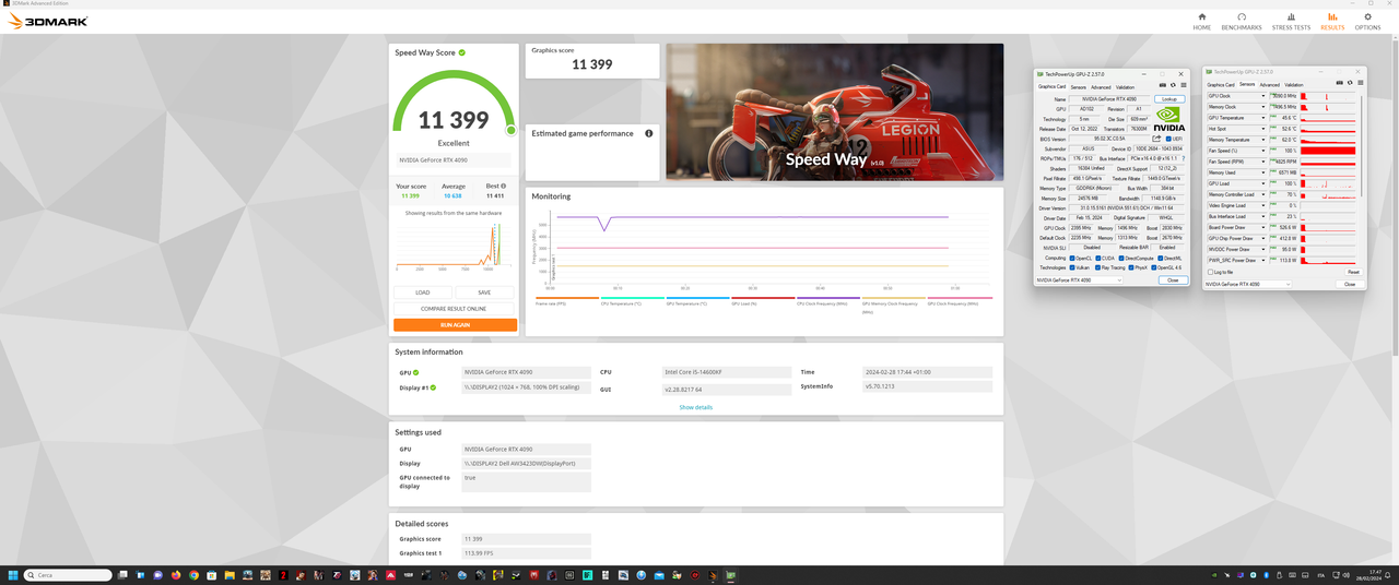 i5 14600k 5.7 ghz (p-core)- 4.5 (ecore)  ed rtx 4090 asus strix matrix (driver 551.61).3dmark-result