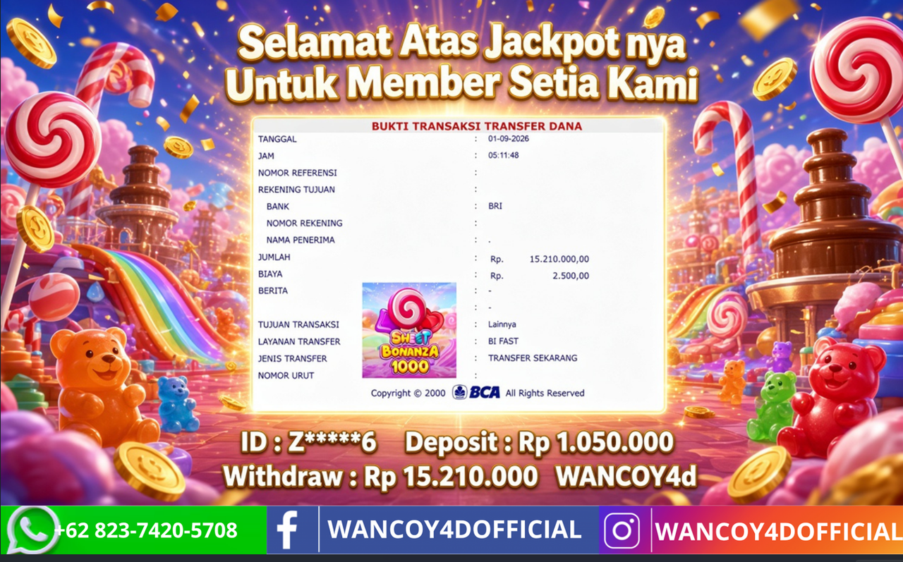 WANCOY4D SweetBonanza 1000 PragmaticPlay RP.15.210.000 -LUNAS