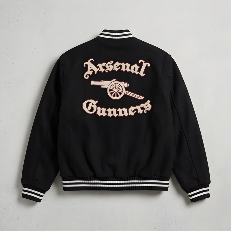 Arsenal Lettermen Jacket Men women Varsity Jacket Black Wool
