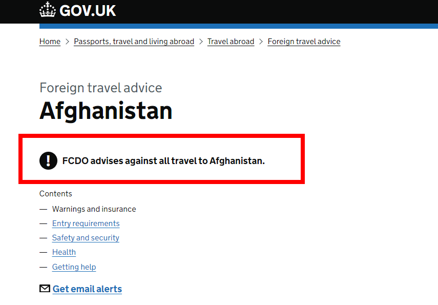 Afganistán: "Do not travel" (2)