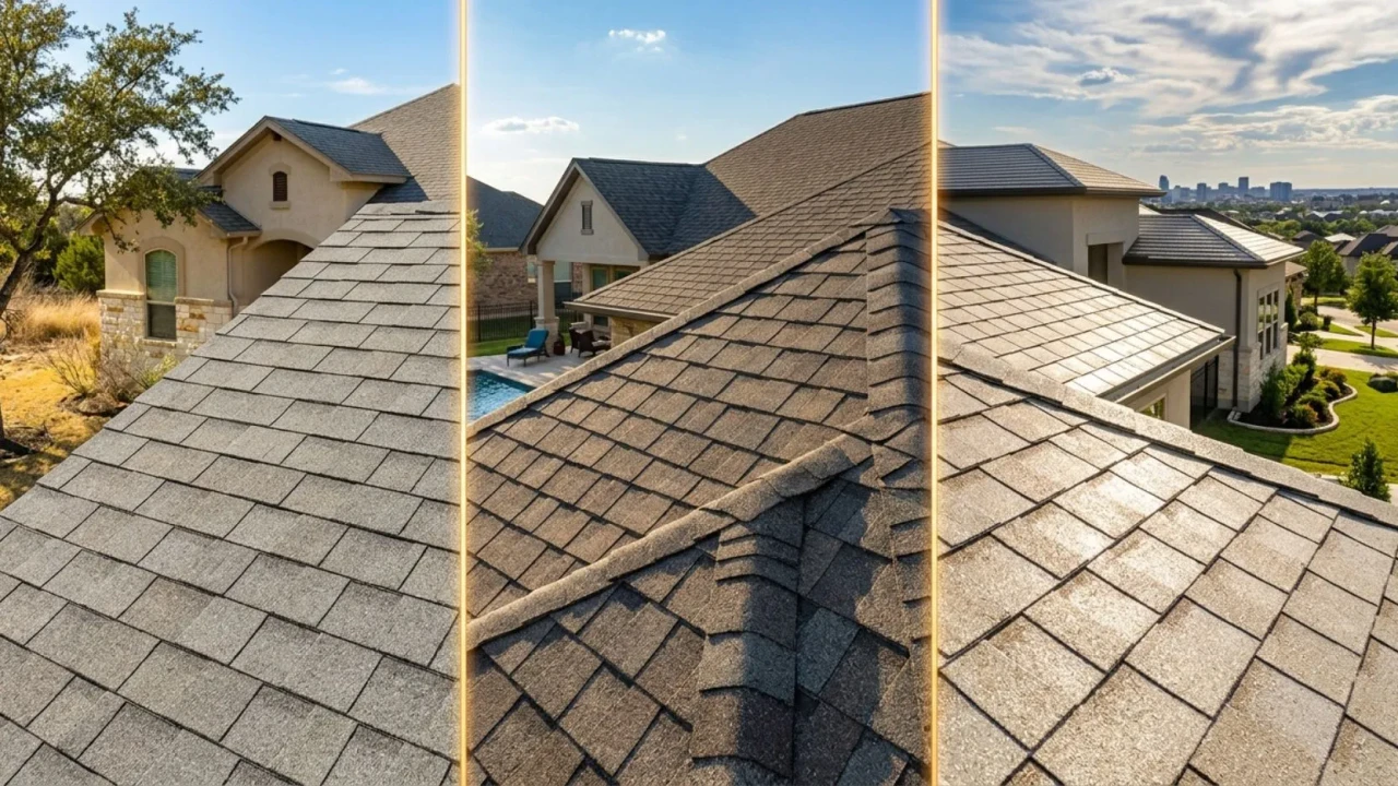 Three types of asphalt shingles comparison San Antonio