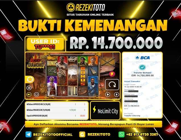 BUKTI KEMENANGAN 10 JULI 2025  BLOOD DIAMOND 14 JUTA 