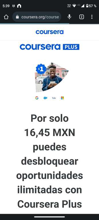 Coursera Plus por - USD. o $16.45 MXN. el primer mes