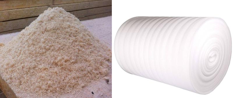 Опилки или вспененный полиэтилен