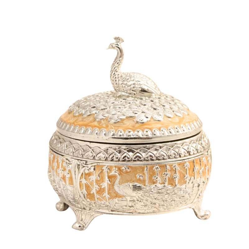 Peacock Round Mukhwas/sugar Pot Peach