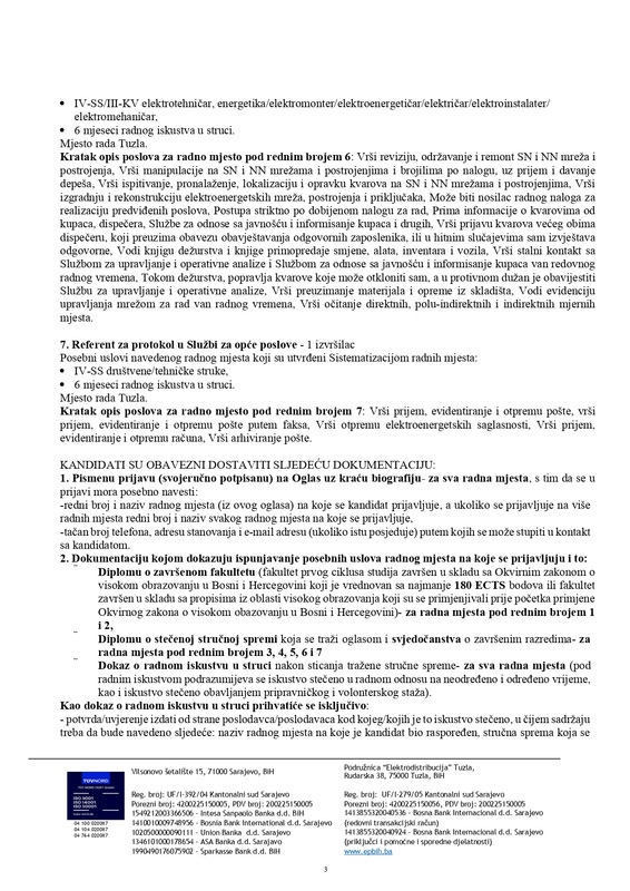 Oglas za prijem novih radnika na neodredjeno i odredjeno vrijeme ED Tuzla page 0003